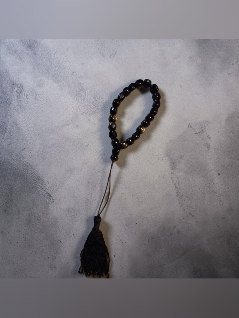 Polished strand of gold sheen obsidian prayer beads w/ chatoyant optical shimmer